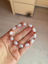 Load image into Gallery viewer, 100% natural type A light purple/white water drop/olive jadeite jade bead bracelet BK58
