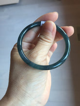 Load image into Gallery viewer, 52mm Certified Type A 100% Natural icy watery dark green/blue/gray Guatemala slim round cut Jadeite bangle PD55-5513
