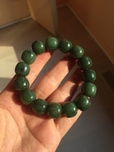 Load image into Gallery viewer, 13.7x13mm 100% Natural olive green/brown/black vintage style nephrite Hetian Jade bead bracelet HE95
