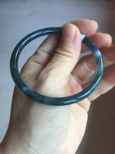 Load image into Gallery viewer, 56.2mm Certified Type A 100% Natural icy watery dark green/blue/gray Guatemala slim round cut Jadeite bangle PD53-5518
