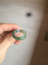 Load image into Gallery viewer, 8 1/2 100% natural type A dark green/gray (冰油青) jadeite jade band ring AZ97
