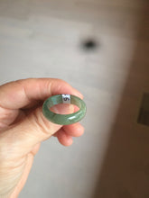 Load image into Gallery viewer, 8 1/2 100% natural type A dark green/gray (冰油青) jadeite jade band ring AZ97
