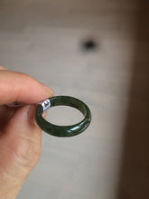 Load image into Gallery viewer, 8 1/2 100% natural type A dark green/gray (冰油青) jadeite jade band ring AZ97
