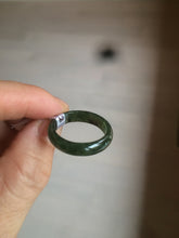 Load image into Gallery viewer, 8 1/2 100% natural type A dark green/gray (冰油青) jadeite jade band ring AZ97
