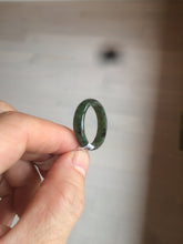 Load image into Gallery viewer, 8 1/2 100% natural type A dark green/gray (冰油青) jadeite jade band ring AZ97
