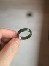 Load image into Gallery viewer, 8 1/2 100% natural type A dark green/gray (冰油青) jadeite jade band ring AZ97
