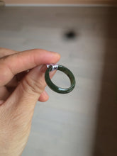 Load image into Gallery viewer, 8 1/2 100% natural type A dark green/gray (冰油青) jadeite jade band ring AZ97
