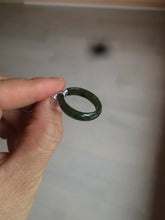 Load image into Gallery viewer, 8 1/2 100% natural type A dark green/gray (冰油青) jadeite jade band ring AZ97
