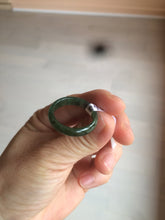 Load image into Gallery viewer, 8 1/2 100% natural type A dark green/gray (冰油青) jadeite jade band ring AZ97
