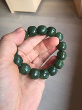 Load image into Gallery viewer, 13.7x13mm 100% Natural olive green/brown/black vintage style nephrite Hetian Jade bead bracelet HE95
