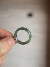 Load image into Gallery viewer, 8 1/2 100% natural type A dark green/gray (冰油青) jadeite jade band ring AZ97
