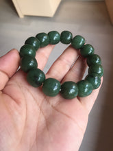 Load image into Gallery viewer, 13.7x13mm 100% Natural olive green/brown/black vintage style nephrite Hetian Jade bead bracelet HE95
