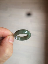 Load image into Gallery viewer, 8 1/2 100% natural type A dark green/gray (冰油青) jadeite jade band ring AZ97
