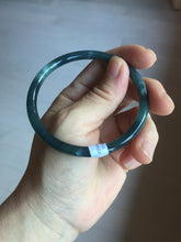 Load image into Gallery viewer, 58.4mm Certified Type A 100% Natural dark green/blue/gray with flying snow Guatemala slim round cut Jadeite bangle PD50-5519
