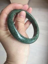 Load image into Gallery viewer, 57mm certified 100% natural dark green spinach green black jadeite jade bangle AS86-7086
