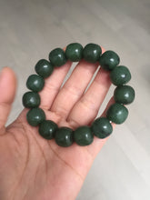 Load image into Gallery viewer, 13.7x13mm 100% Natural olive green/brown/black vintage style nephrite Hetian Jade bead bracelet HE95
