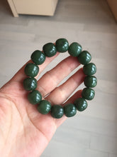 Load image into Gallery viewer, 14x13.2mm 100% Natural olive green/brown/black vintage style nephrite Hetian Jade bead bracelet HT97
