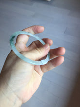 Load image into Gallery viewer, 58.3mm certified 100% natural type A light green white with green floating flowers flat jadeite bangle PD29-5817
