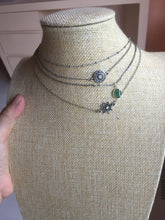 Load image into Gallery viewer, Layered Necklace with Natural Type A sunny green Jadeite Bead, Sun &amp; Mandala Pendant, Boho Minimalist Good Luck Jewelry Gift for Her PA66
