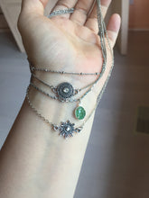 Load image into Gallery viewer, Layered Necklace with Natural Type A sunny green Jadeite Bead, Sun &amp; Mandala Pendant, Boho Minimalist Good Luck Jewelry Gift for Her PA66
