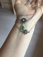 Load image into Gallery viewer, Layered Necklace with Natural Type A sunny green Jadeite Bead, Sun &amp; Mandala Pendant, Boho Minimalist Good Luck Jewelry Gift for Her PA66
