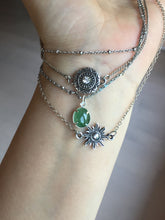 Load image into Gallery viewer, Layered Necklace with Natural Type A sunny green Jadeite Bead, Sun &amp; Mandala Pendant, Boho Minimalist Good Luck Jewelry Gift for Her PA66
