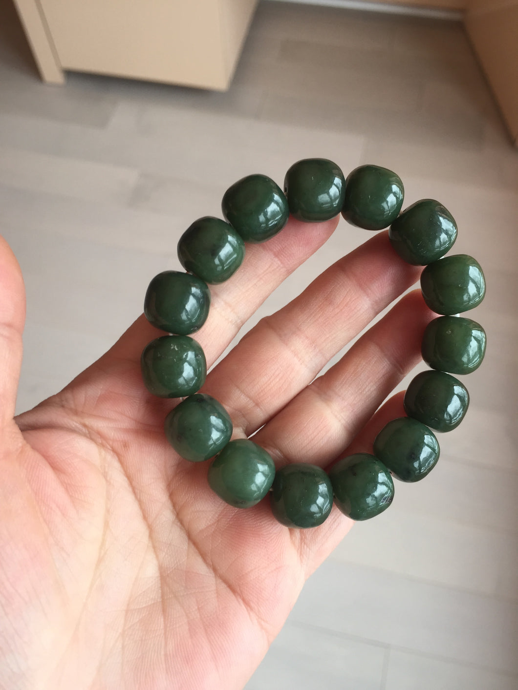 14.2x13.2mm 100% Natural olive green/brown/black vintage style nephrite Hetian Jade bead bracelet HT96