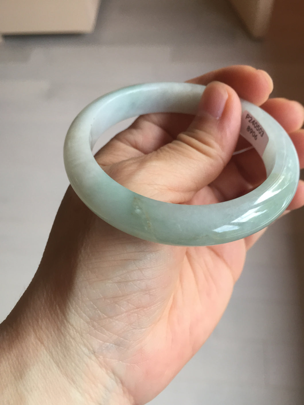 54.8mm certified type A 100% Natural icy watery green/white jadeite jade bangle BP35-8906