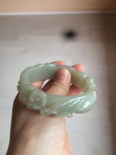 Load image into Gallery viewer, 卖了 58mm 100% natural light green/gray carved Plum blossoms Qartzite (Shetaicui jade) bangle XY97
