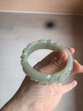 Load image into Gallery viewer, 卖了 58mm 100% natural light green/gray carved Plum blossoms Qartzite (Shetaicui jade) bangle XY97
