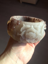 Load image into Gallery viewer, 59mm 100% natural light red/brown/gray fish and lotus flowers(年年有余, 和和美美) Quartzite (Shetaicui jade) carved bangle  Sy114
