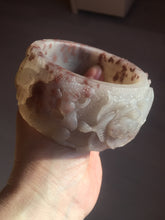 Load image into Gallery viewer, 59mm 100% natural light red/brown/gray fish and lotus flowers(年年有余, 和和美美) Quartzite (Shetaicui jade) carved bangle  Sy114
