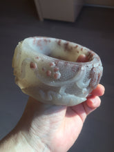 Load image into Gallery viewer, 59mm 100% natural light red/brown/gray fish and lotus flowers(年年有余, 和和美美) Quartzite (Shetaicui jade) carved bangle  Sy114
