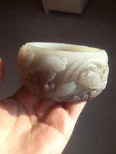 Load image into Gallery viewer, 59mm 100% natural light red/brown/gray fish and lotus flowers(年年有余, 和和美美) Quartzite (Shetaicui jade) carved bangle  Sy114
