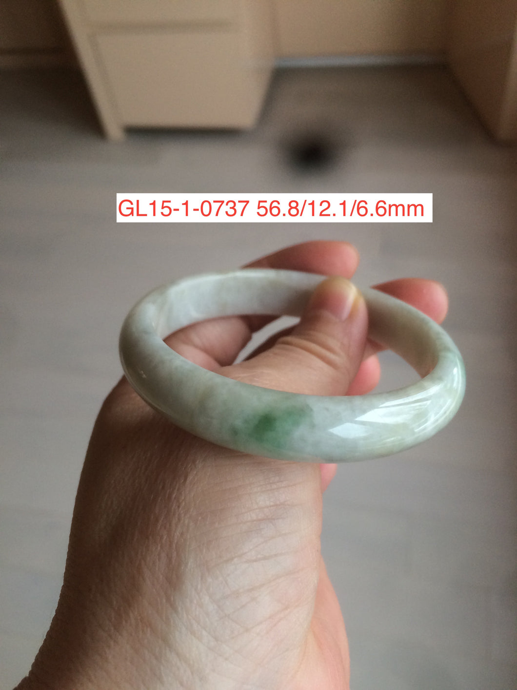 53-57mm Type A 100% Natural light green/white Jadeite Jade bangle (with defects) group GL15