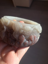 Load image into Gallery viewer, 59mm 100% natural light red/brown/gray fish and lotus flowers(年年有余, 和和美美) Quartzite (Shetaicui jade) carved bangle  Sy114
