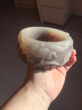 Load image into Gallery viewer, 59mm 100% natural light red/brown/gray fish and lotus flowers(年年有余, 和和美美) Quartzite (Shetaicui jade) carved bangle  Sy114
