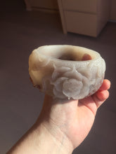 Load image into Gallery viewer, 59mm 100% natural light red/brown/gray fish and lotus flowers(年年有余, 和和美美) Quartzite (Shetaicui jade) carved bangle  Sy114
