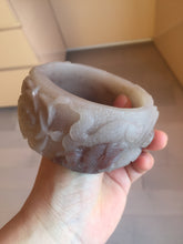 Load image into Gallery viewer, 59mm 100% natural light red/brown/gray fish and lotus flowers(年年有余, 和和美美) Quartzite (Shetaicui jade) carved bangle  Sy114
