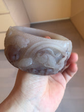 Load image into Gallery viewer, 59mm 100% natural light red/brown/gray fish and lotus flowers(年年有余, 和和美美) Quartzite (Shetaicui jade) carved bangle  Sy114
