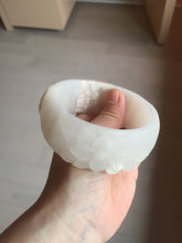 Load image into Gallery viewer, 62mm 100% natural white light Pink carved flowers Quartzite (Shetaicui jade) bangle XY114
