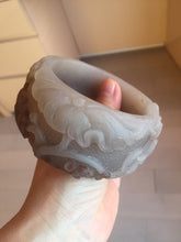 Load image into Gallery viewer, 59mm 100% natural light red/brown/gray fish and lotus flowers(年年有余, 和和美美) Quartzite (Shetaicui jade) carved bangle  Sy114
