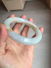 Load image into Gallery viewer, 56.5mm 100% Natural type A icy watery green/blue carved and golden-painted chubby round cut Jadeite Jade bangle PC75

