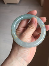 Load image into Gallery viewer, 55.5mm 100% Natural type A icy watery green/blue carved and golden-painted chubby round cut Jadeite Jade bangle PC74
