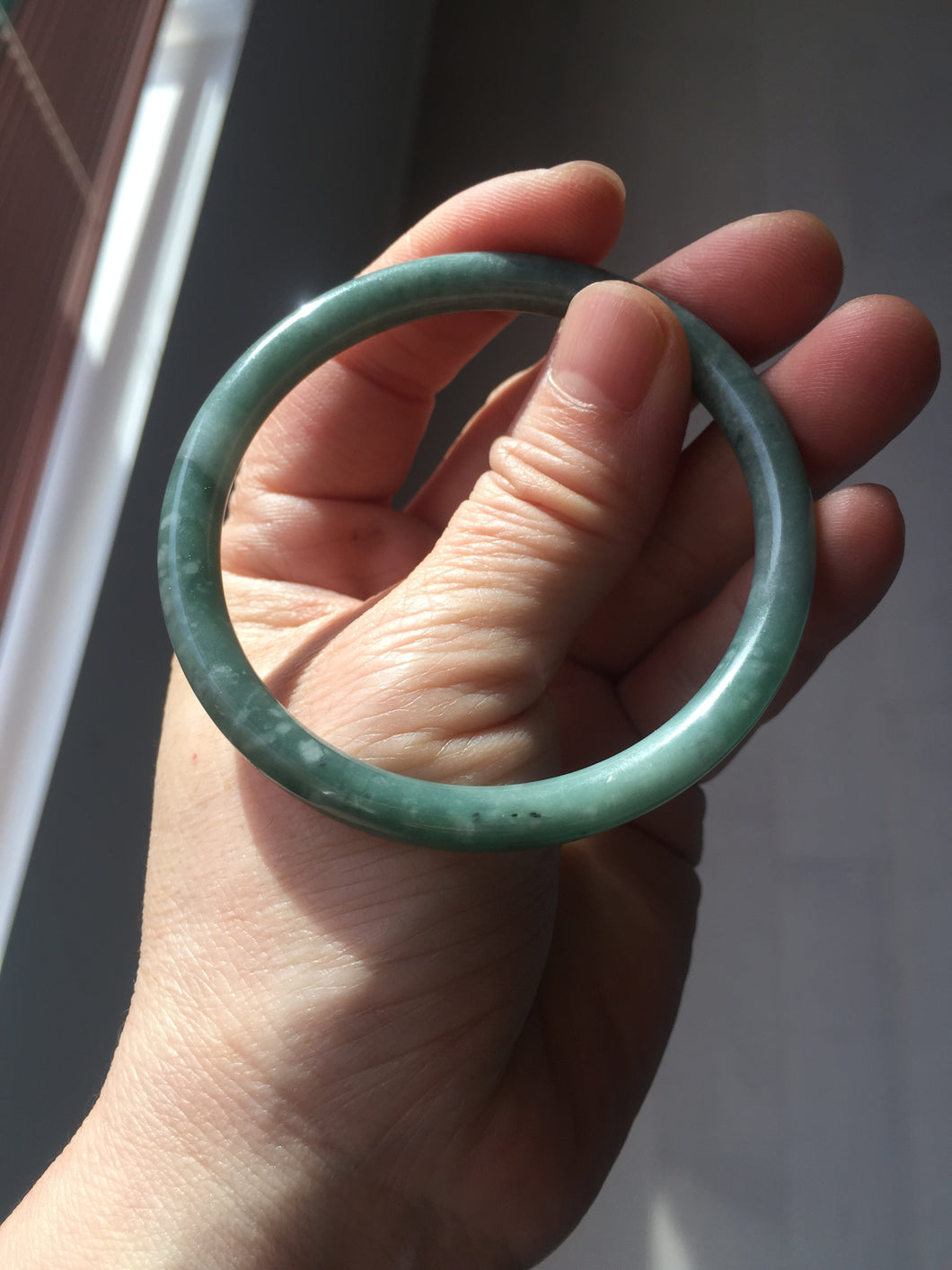 55mm Certified Type A 100% Natural light green/blue slim round cut Guatemala Jadeite bangle BS62-4636