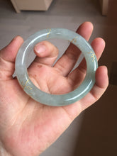 Load image into Gallery viewer, 55.5mm 100% Natural type A icy watery green/blue carved and golden-painted chubby round cut Jadeite Jade bangle PC74
