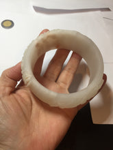 Load image into Gallery viewer, 62mm 100% natural white light Pink carved flowers Quartzite (Shetaicui jade) bangle XY114

