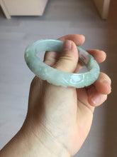 Load image into Gallery viewer, 55.5mm Certified Type A 100% Natural light green with carved Ancient Coin, Auspicious Cloud, and Lingzhi Jadeite Jade bangle PA75-6260
