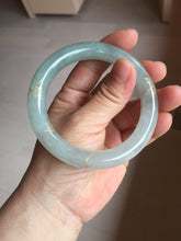 Load image into Gallery viewer, 55.5mm 100% Natural type A icy watery green/blue carved and golden-painted chubby round cut Jadeite Jade bangle PC74
