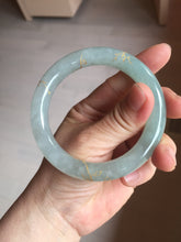 Load image into Gallery viewer, 55.5mm 100% Natural type A icy watery green/blue carved and golden-painted chubby round cut Jadeite Jade bangle PC74
